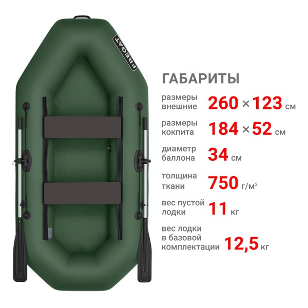 М-2 Оптима (260 см) Лодка (зеленая 2625)